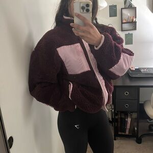 Fabletics pink & purple fluffy jacket